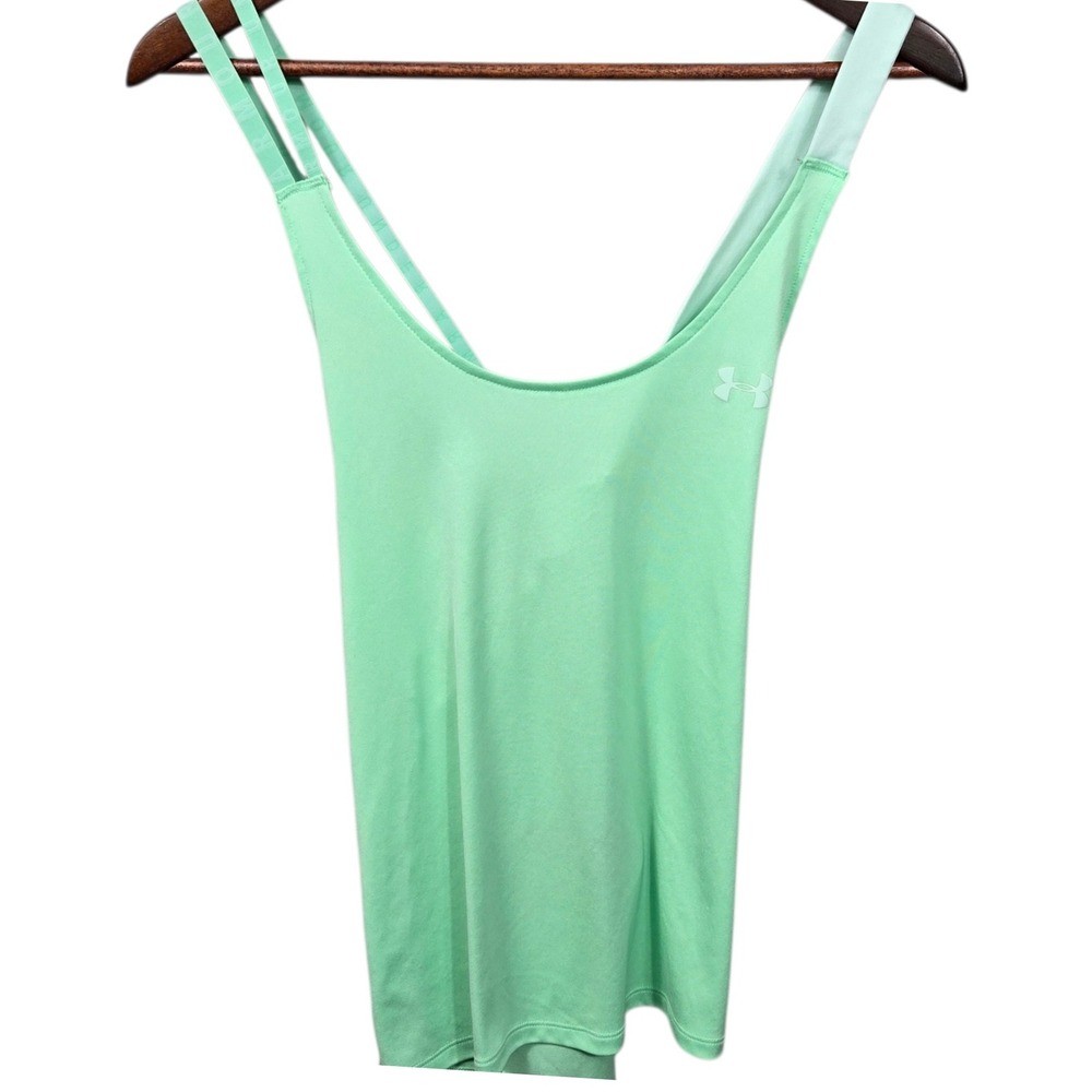 Under Armour HeatGear Mint Green Athletic Tank Top Criss Cross Back Women Medium